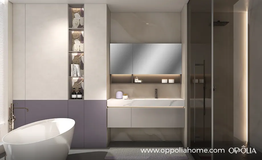 Contemporary Floating Bathroom Vanity with LED Mirror Cabinet - OBV24L05