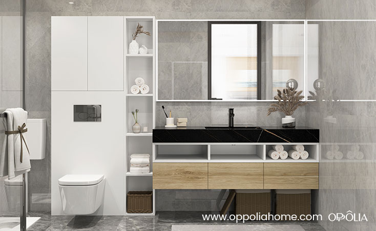 Custom Bathroom Vanity with Tall Side Cabinet OBV22-CE