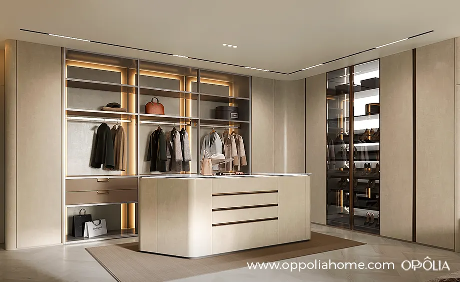 Cloud Series Luxury Modern Bedroom Wardrobe With Island - OBW24L05