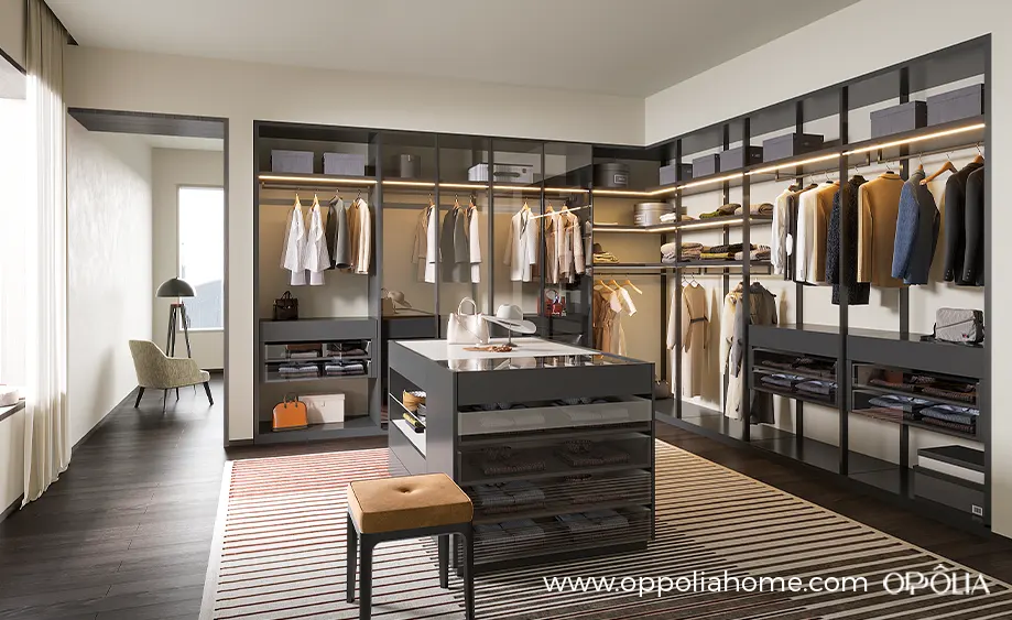 Dark Grey Custom Built-in Closet with Island OBW23-M04