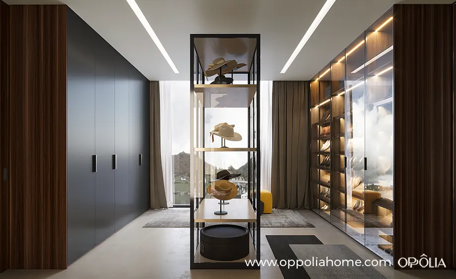 Modern Luxury Closet in Dark Grey and Dark Wood OBW23-L07
