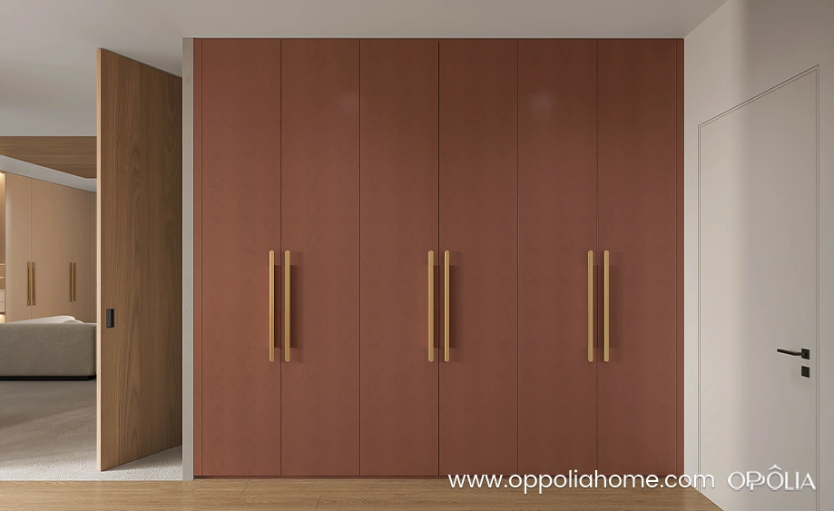 Red Wardrobe with Modern Long Brass Handles OBW23-M03