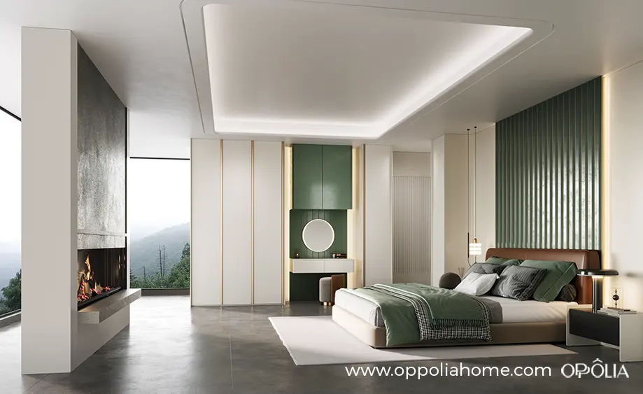 Stindee Series White And Green Modern Style Bedroom Wardrobe Closet - OBW24L03