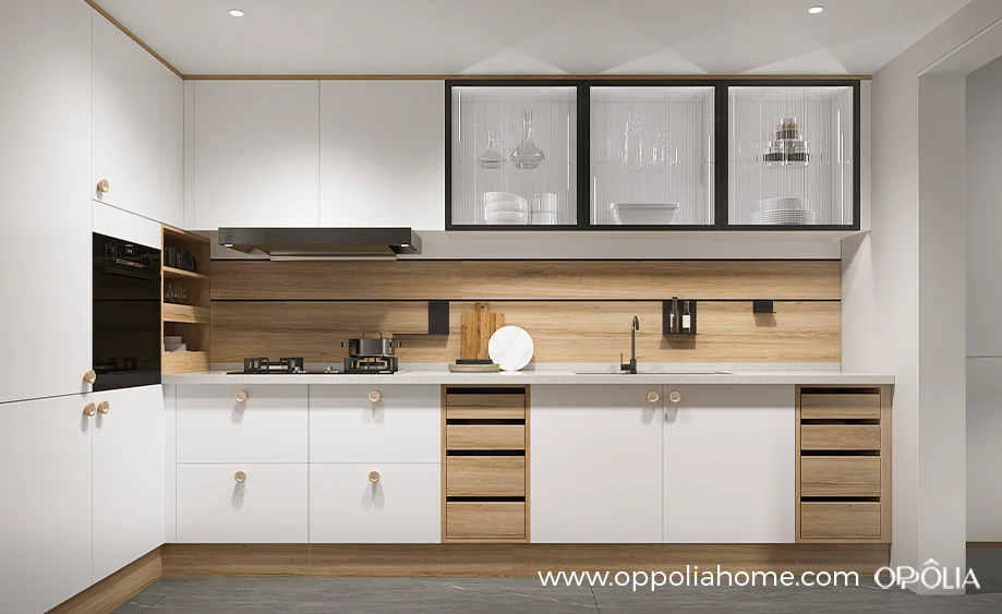 Airis Series White And Wood Two-Tone Modern Style Kitchen Cabinet - OBK24L02