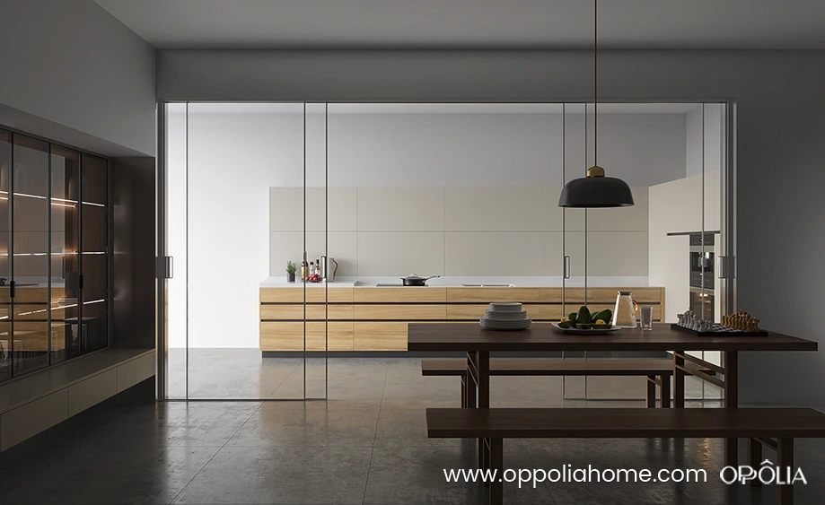 Beige and Wood Warm Minimalist Kitchen Cabinets OBK23-L09