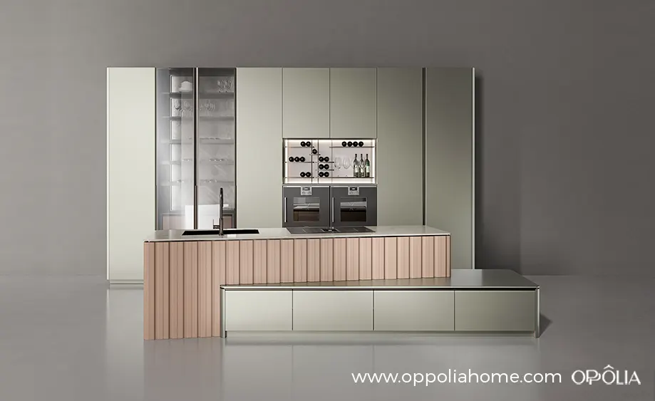 Patti Series Scandinavian Style Kitchen Cabinet With Island - OBK24L05