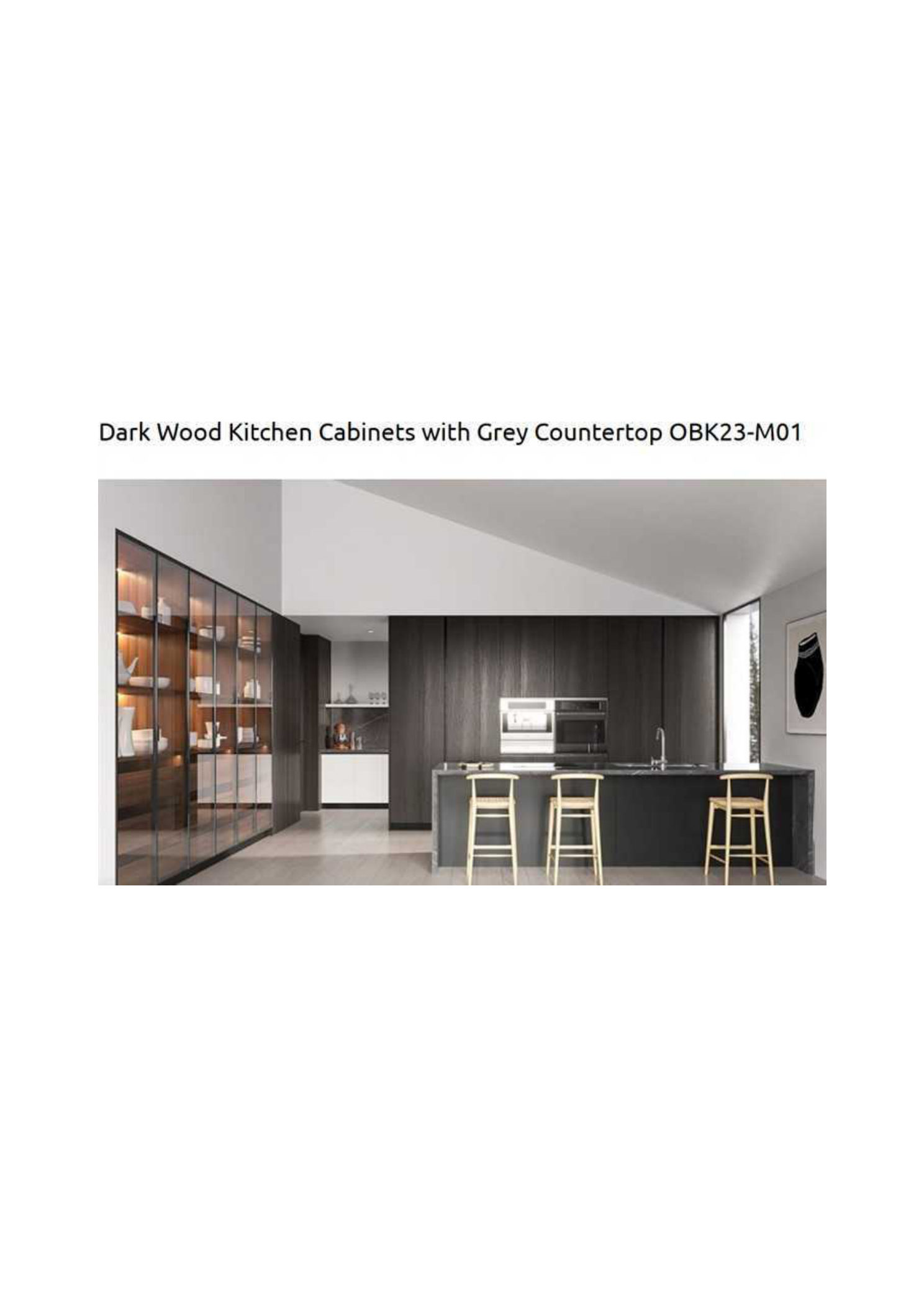 Dark Wood Kitchen Cabinets with Grey Countertop OBK23-M01