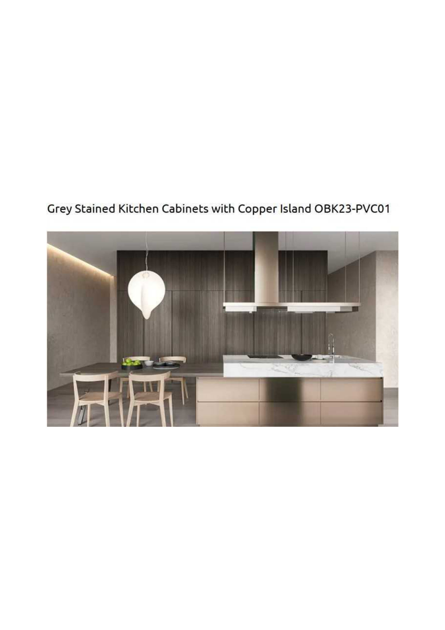 Grey Stained Kitchen Cabinets with Copper Island OBK23-PVC01