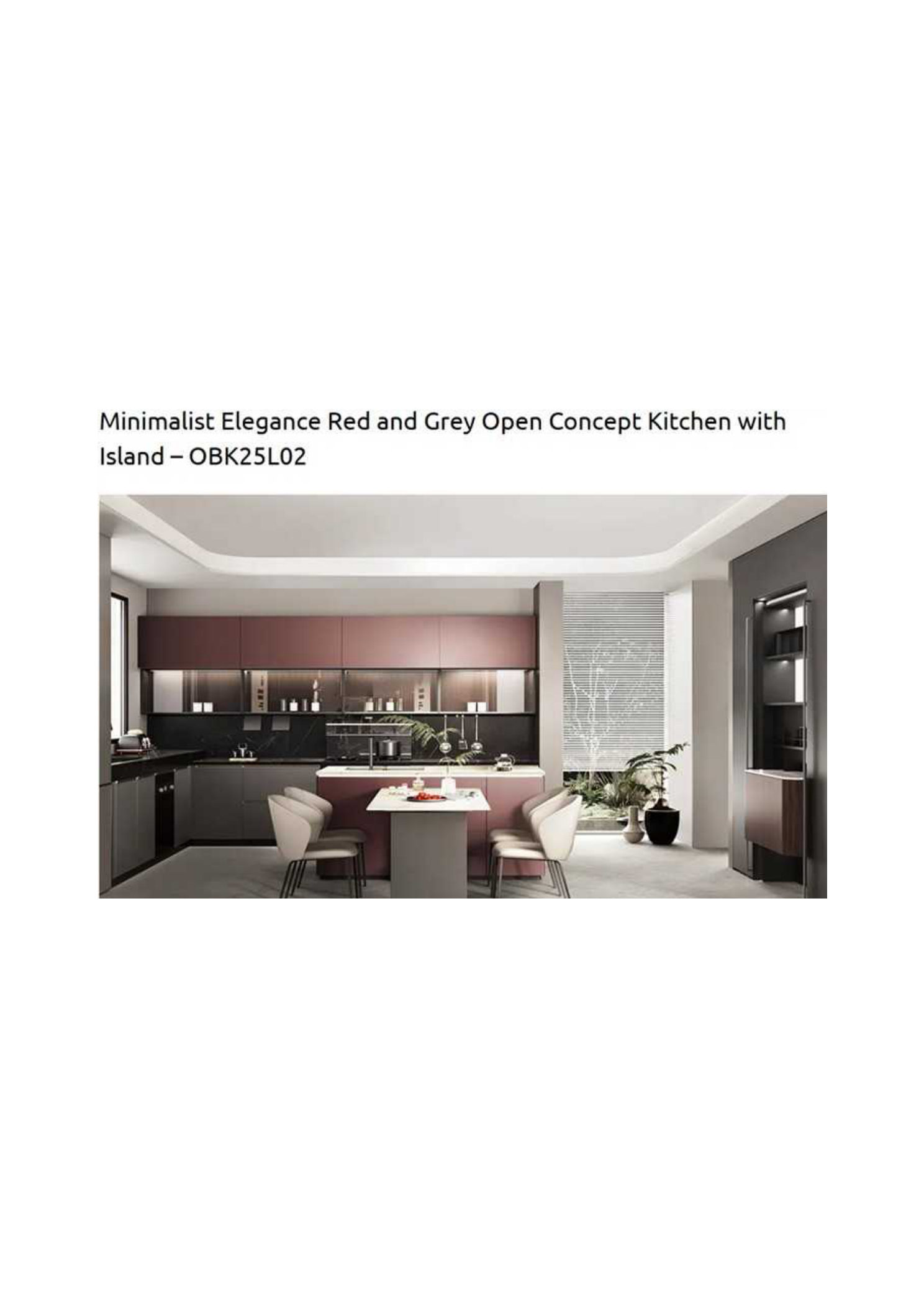 Minimalist Elegance Red and Grey Kitchen with Island OBK25L02