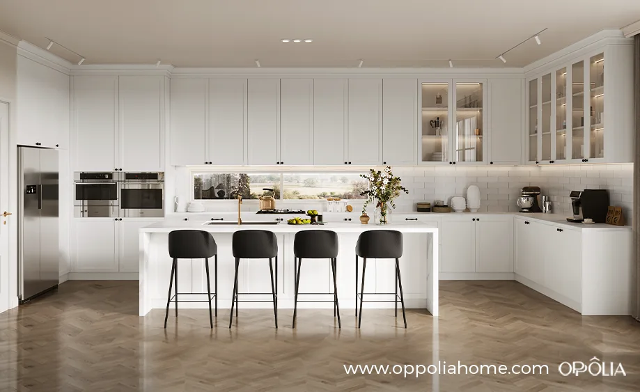 Welsh Series Modern White Shaker Kitchen Cabinet With Island - OBK24L01